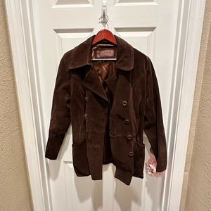 Guess pea coat in suede; dark brown; size small